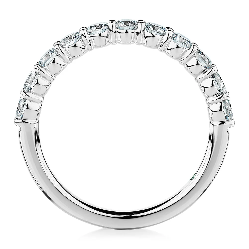 Premium Laboratory Created Diamond, 0.90 carat TW round brilliant wedding or eternity band in 18 carat white gold