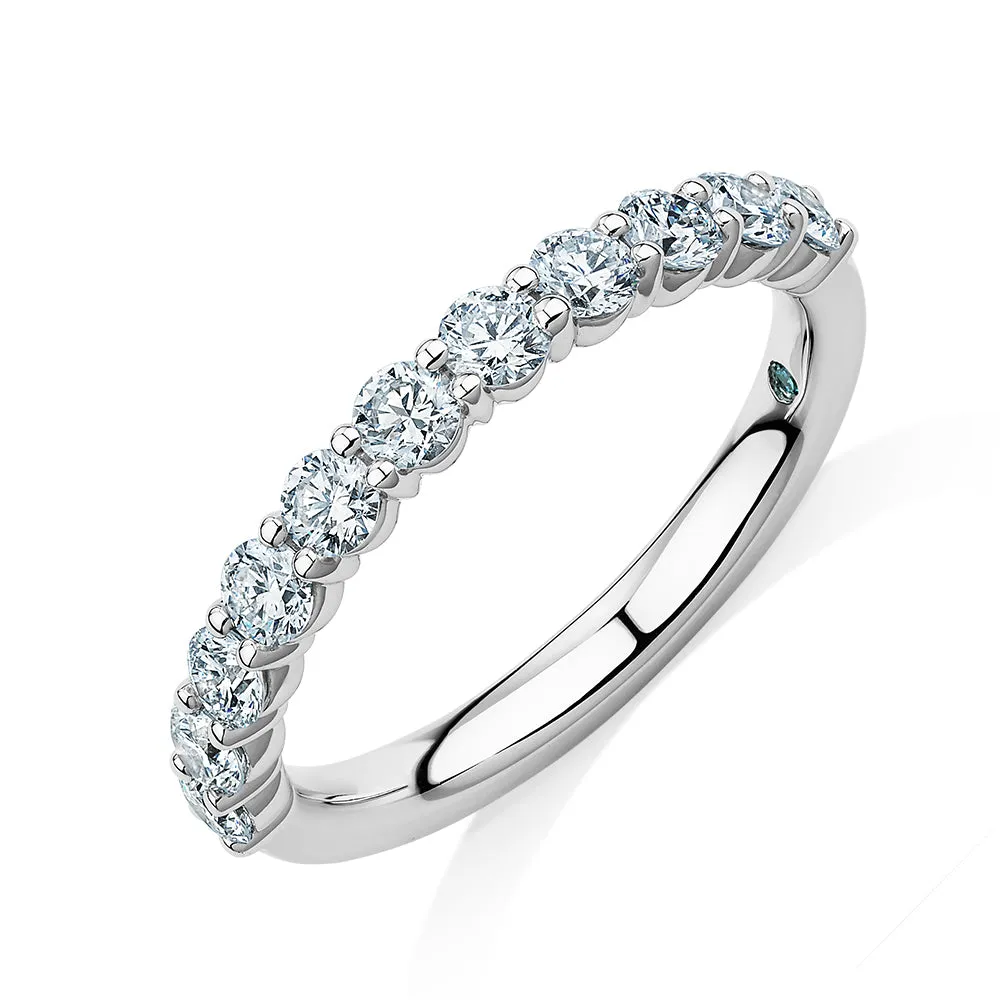 Premium Laboratory Created Diamond, 0.90 carat TW round brilliant wedding or eternity band in 18 carat white gold