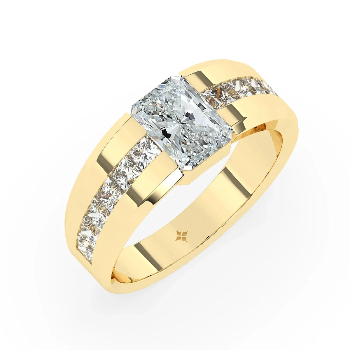 Radiant Cut Diamond Channel Men'S Ring