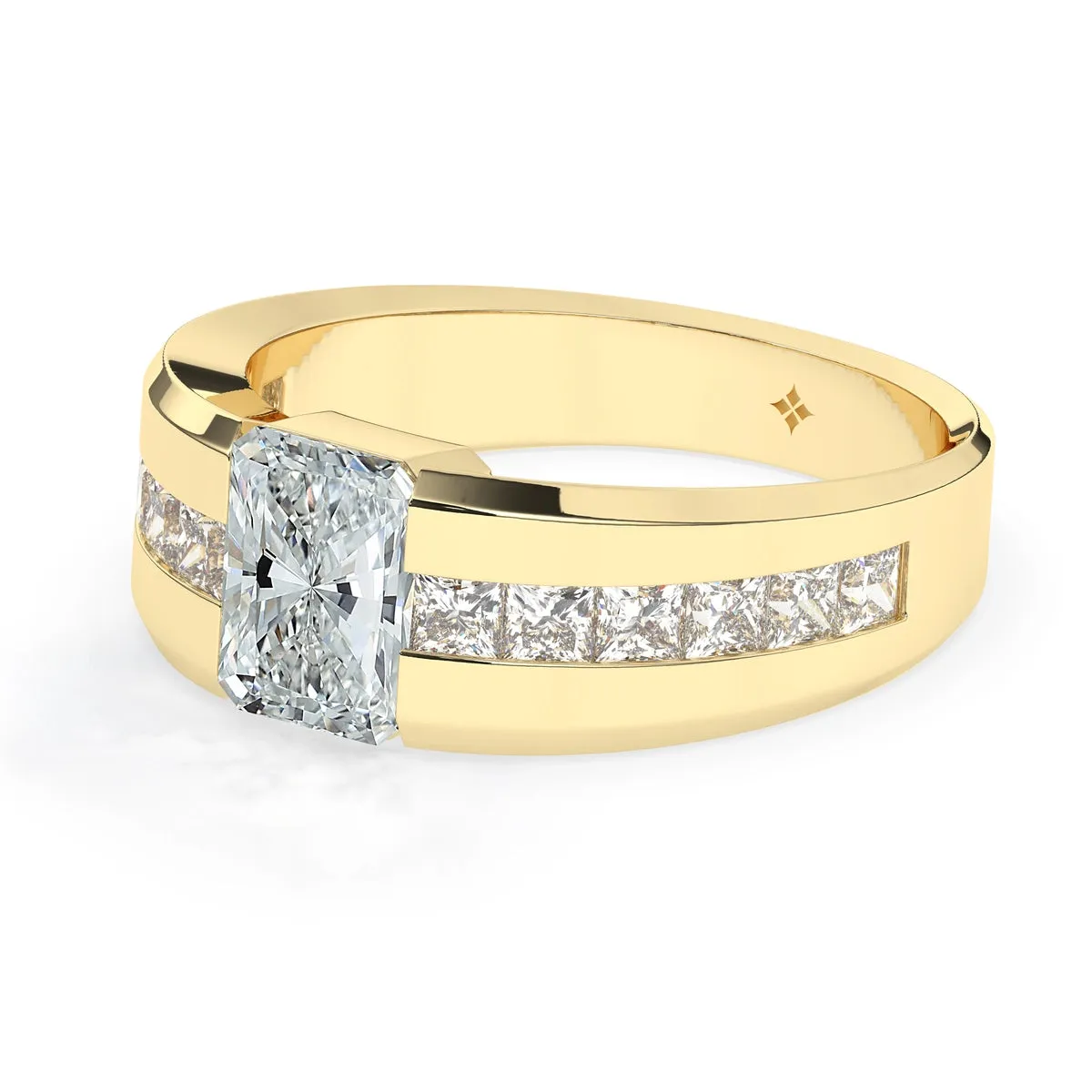 Radiant Cut Diamond Channel Men'S Ring