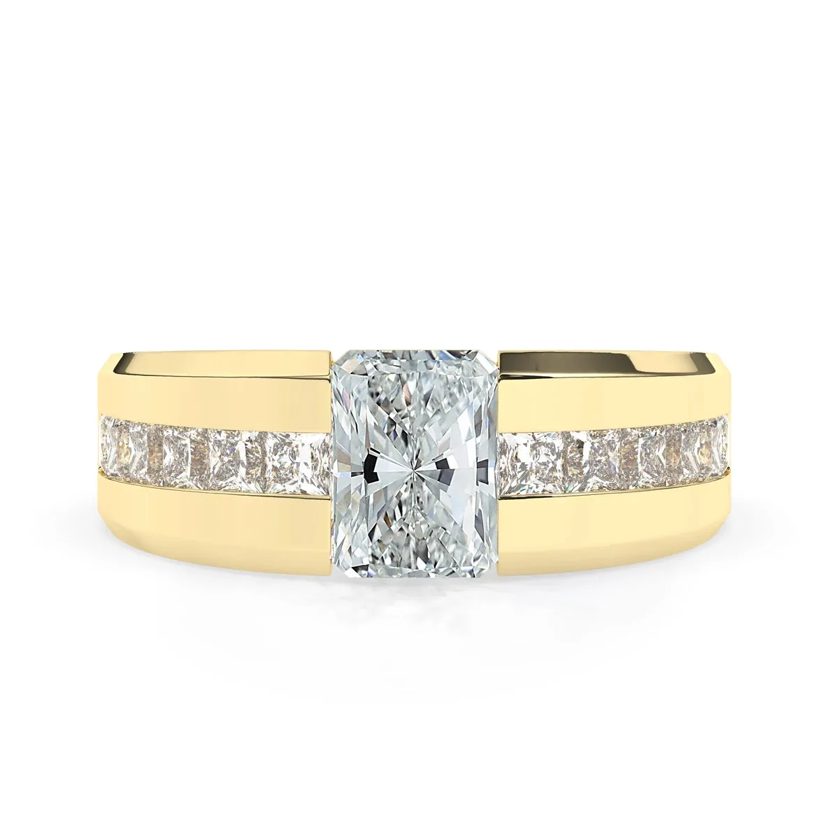 Radiant Cut Diamond Channel Men'S Ring