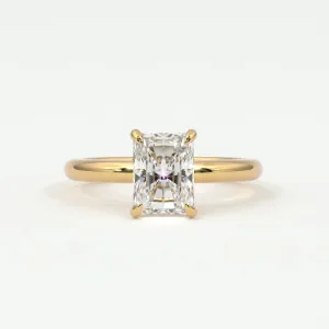 Radiant Cut Pave Diamond Hidden Halo, Gold Band