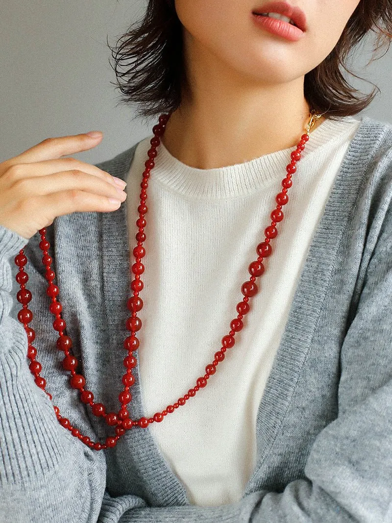 Red  Agate Crystal Long Necklaces