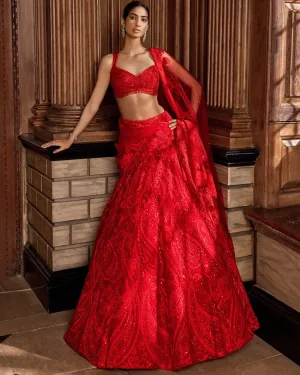 Red Intricate Paisley Lehenga Set