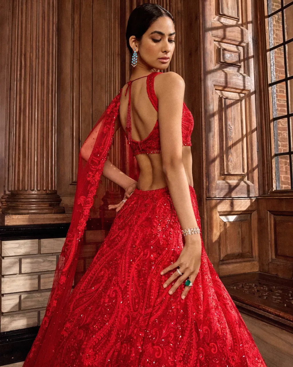 Red Intricate Paisley Lehenga Set