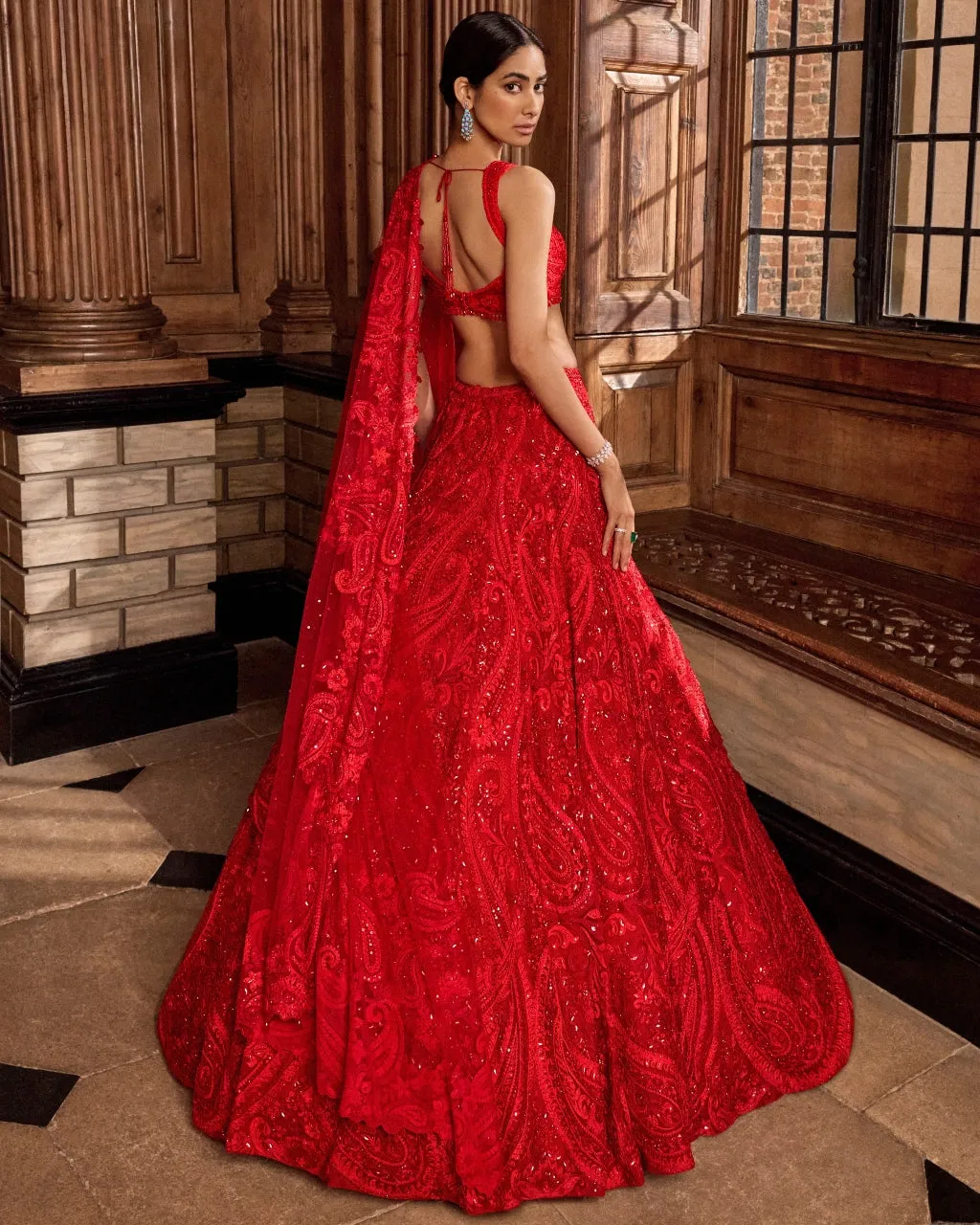 Red Intricate Paisley Lehenga Set