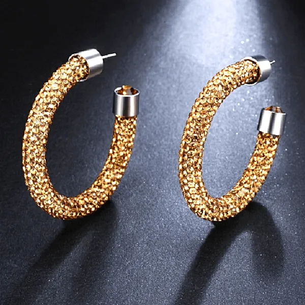 Rhinestone Hoop Earrings with Gemstones Ends