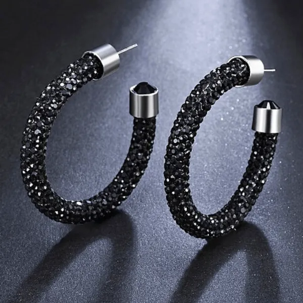 Rhinestone Hoop Earrings with Gemstones Ends