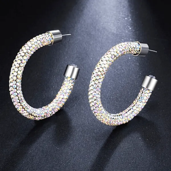 Rhinestone Hoop Earrings with Gemstones Ends