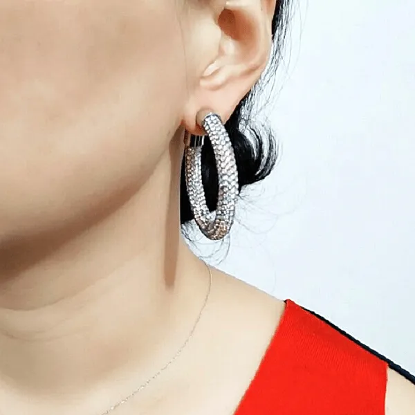 Rhinestone Hoop Earrings with Gemstones Ends