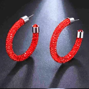 Rhinestone Hoop Earrings with Gemstones Ends