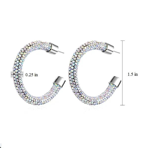 Rhinestone Hoop Earrings with Gemstones Ends