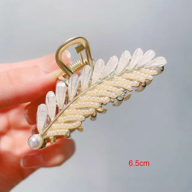 Rhinestone Metal Hair Claw Crab Clip For Women Girls Shiny Barrette Hairpin Crystal Pearl Hair Accessories Jewelry Gift