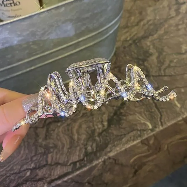 Rhinestone Metal Hair Claw Crab Clip For Women Girls Shiny Barrette Hairpin Crystal Pearl Hair Accessories Jewelry Gift