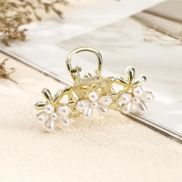 Rhinestone Metal Hair Claw Crab Clip For Women Girls Shiny Barrette Hairpin Crystal Pearl Hair Accessories Jewelry Gift