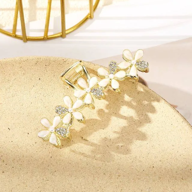 Rhinestone Metal Hair Claw Crab Clip For Women Girls Shiny Barrette Hairpin Crystal Pearl Hair Accessories Jewelry Gift