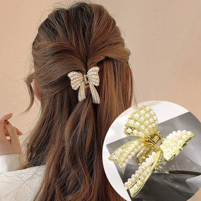 Rhinestone Metal Hair Claw Crab Clip For Women Girls Shiny Barrette Hairpin Crystal Pearl Hair Accessories Jewelry Gift