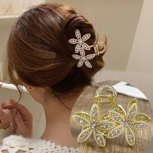 Rhinestone Metal Hair Claw Crab Clip For Women Girls Shiny Barrette Hairpin Crystal Pearl Hair Accessories Jewelry Gift