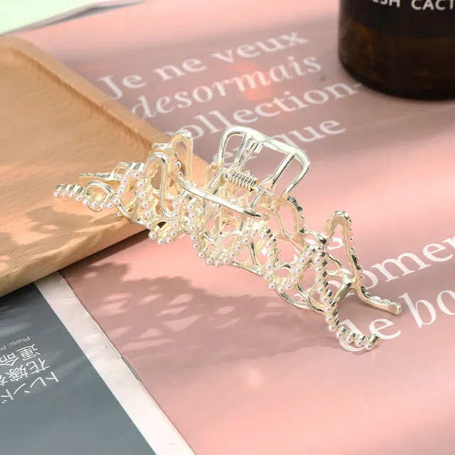 Rhinestone Metal Hair Claw Crab Clip For Women Girls Shiny Barrette Hairpin Crystal Pearl Hair Accessories Jewelry Gift