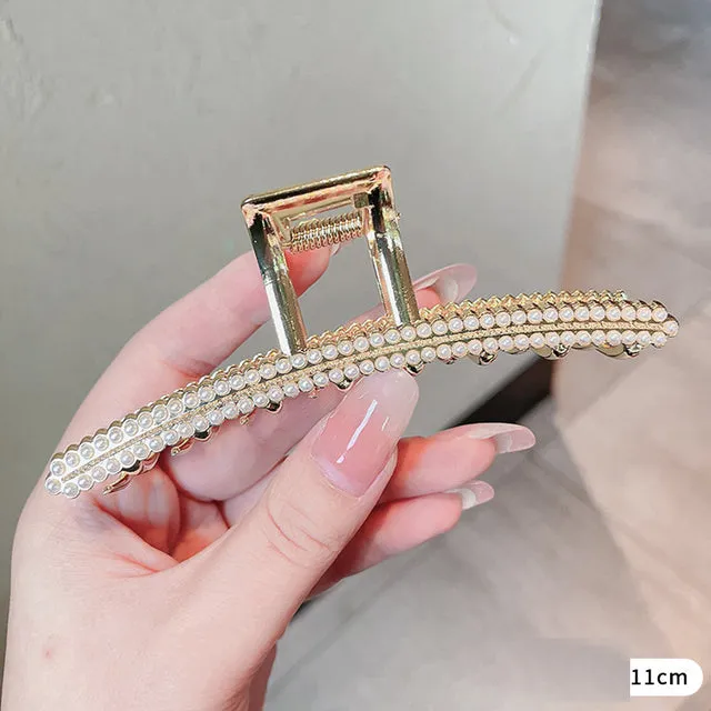 Rhinestone Metal Hair Claw Crab Clip For Women Girls Shiny Barrette Hairpin Crystal Pearl Hair Accessories Jewelry Gift