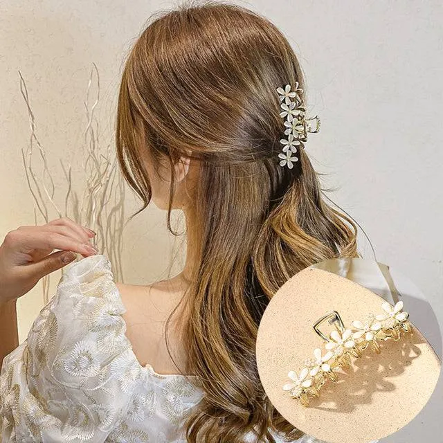 Rhinestone Metal Hair Claw Crab Clip For Women Girls Shiny Barrette Hairpin Crystal Pearl Hair Accessories Jewelry Gift