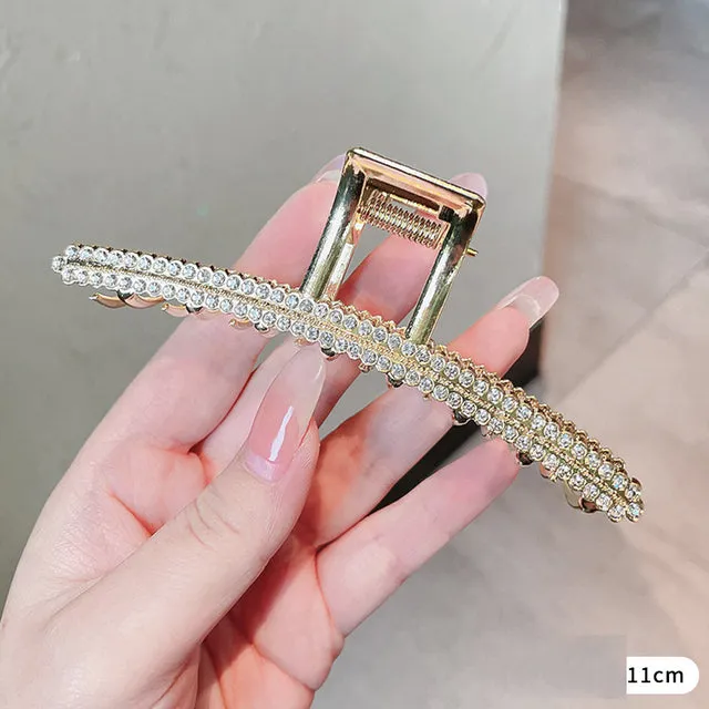 Rhinestone Metal Hair Claw Crab Clip For Women Girls Shiny Barrette Hairpin Crystal Pearl Hair Accessories Jewelry Gift