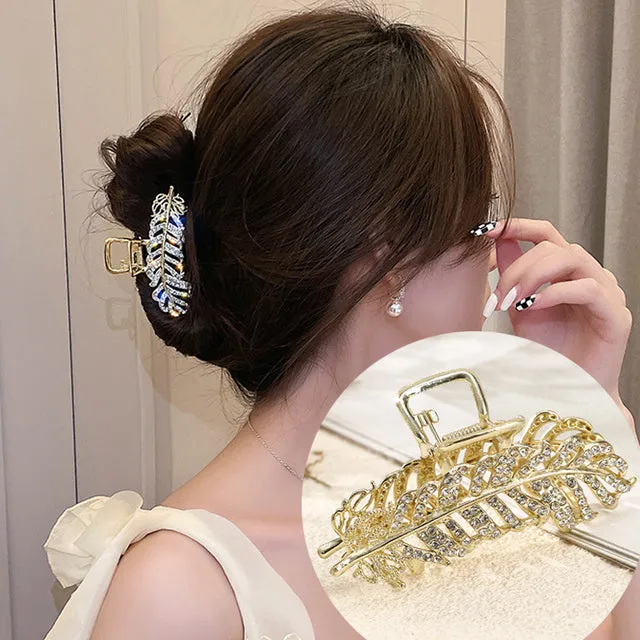 Rhinestone Metal Hair Claw Crab Clip For Women Girls Shiny Barrette Hairpin Crystal Pearl Hair Accessories Jewelry Gift