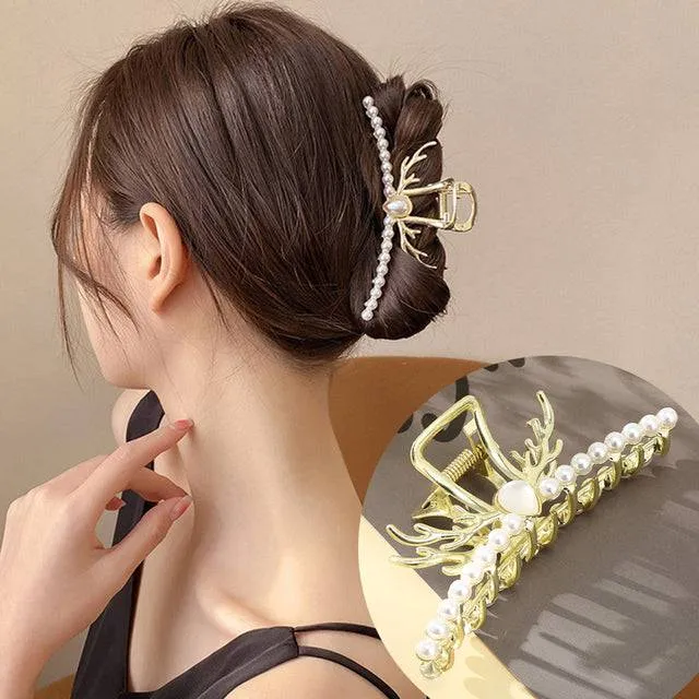 Rhinestone Metal Hair Claw Crab Clip For Women Girls Shiny Barrette Hairpin Crystal Pearl Hair Accessories Jewelry Gift