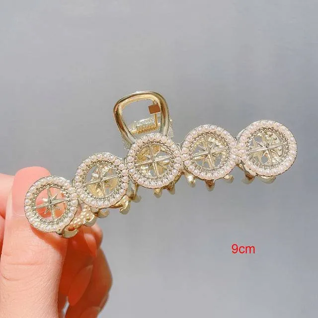 Rhinestone Metal Hair Claw Crab Clip For Women Girls Shiny Barrette Hairpin Crystal Pearl Hair Accessories Jewelry Gift
