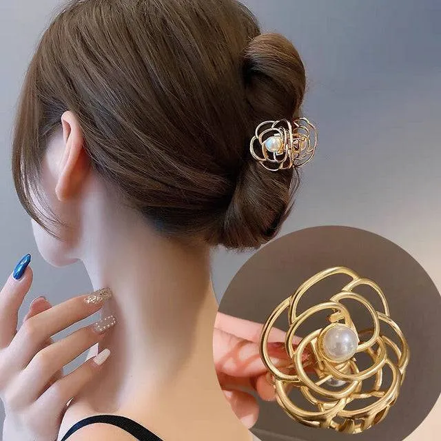 Rhinestone Metal Hair Claw Crab Clip For Women Girls Shiny Barrette Hairpin Crystal Pearl Hair Accessories Jewelry Gift
