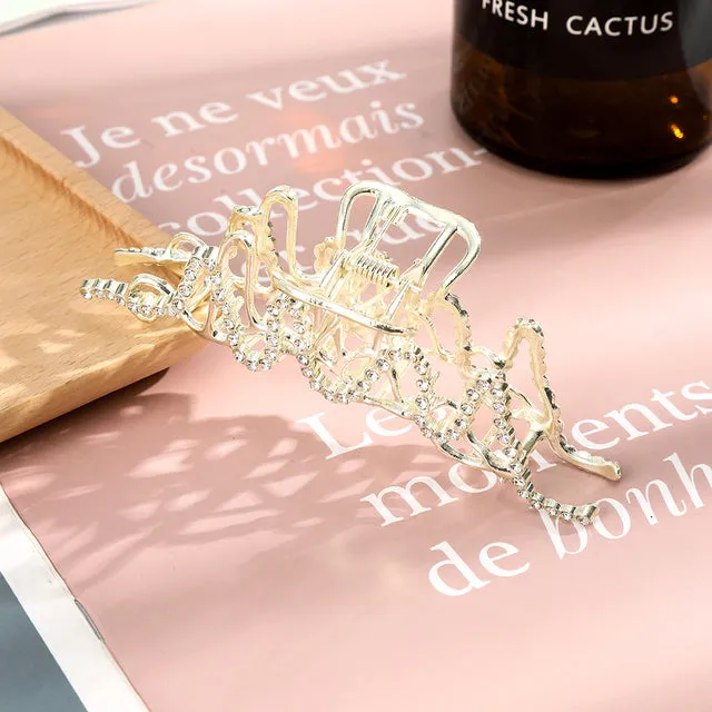 Rhinestone Metal Hair Claw Crab Clip For Women Girls Shiny Barrette Hairpin Crystal Pearl Hair Accessories Jewelry Gift