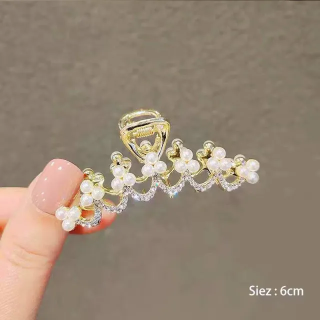 Rhinestone Metal Hair Claw Crab Clip For Women Girls Shiny Barrette Hairpin Crystal Pearl Hair Accessories Jewelry Gift
