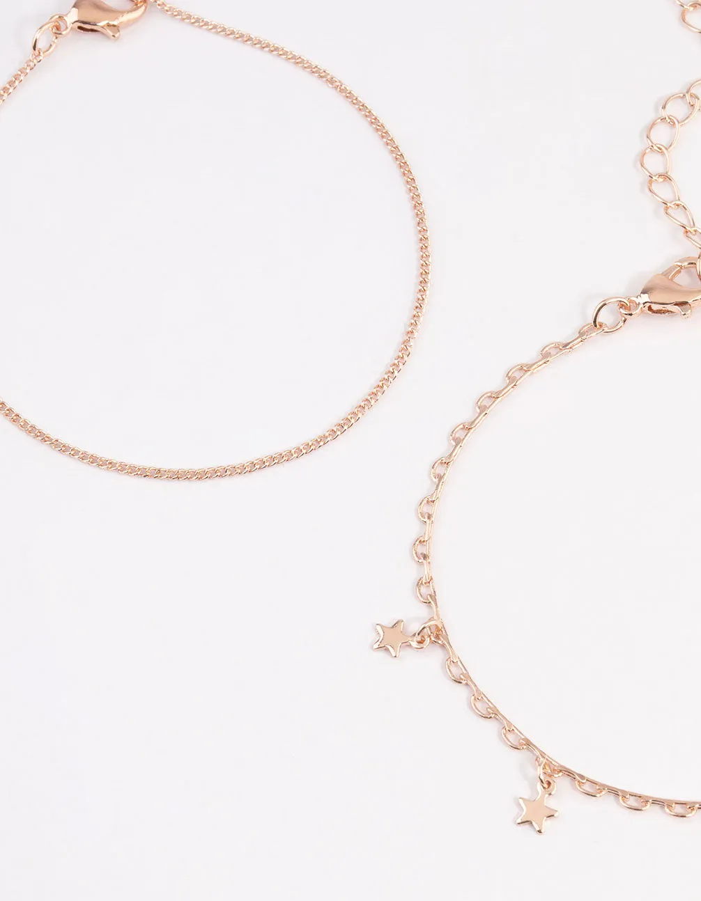 Rose Gold Mix Star & Moon Chain Bracelet 4-Pack