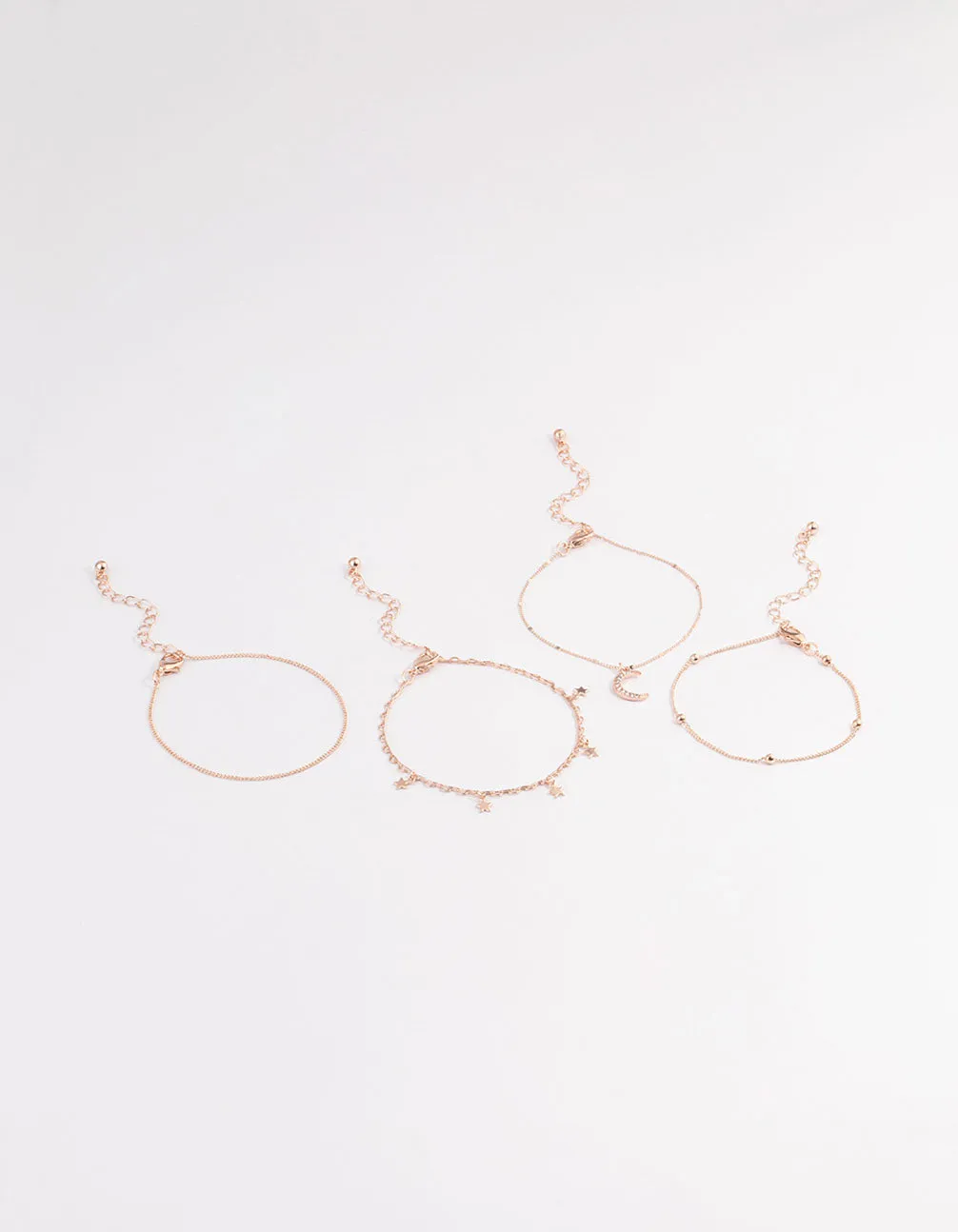 Rose Gold Mix Star & Moon Chain Bracelet 4-Pack