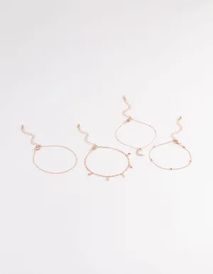 Rose Gold Mix Star & Moon Chain Bracelet 4-Pack
