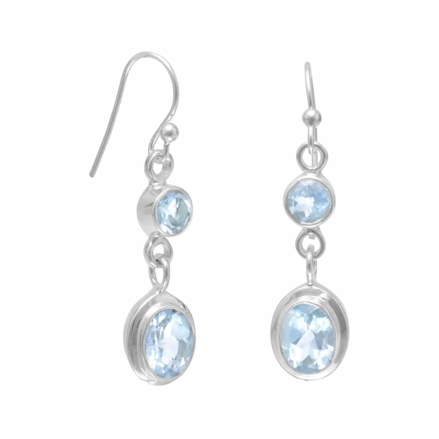 Round and Oval Blue Topaz Earrings on French Wire