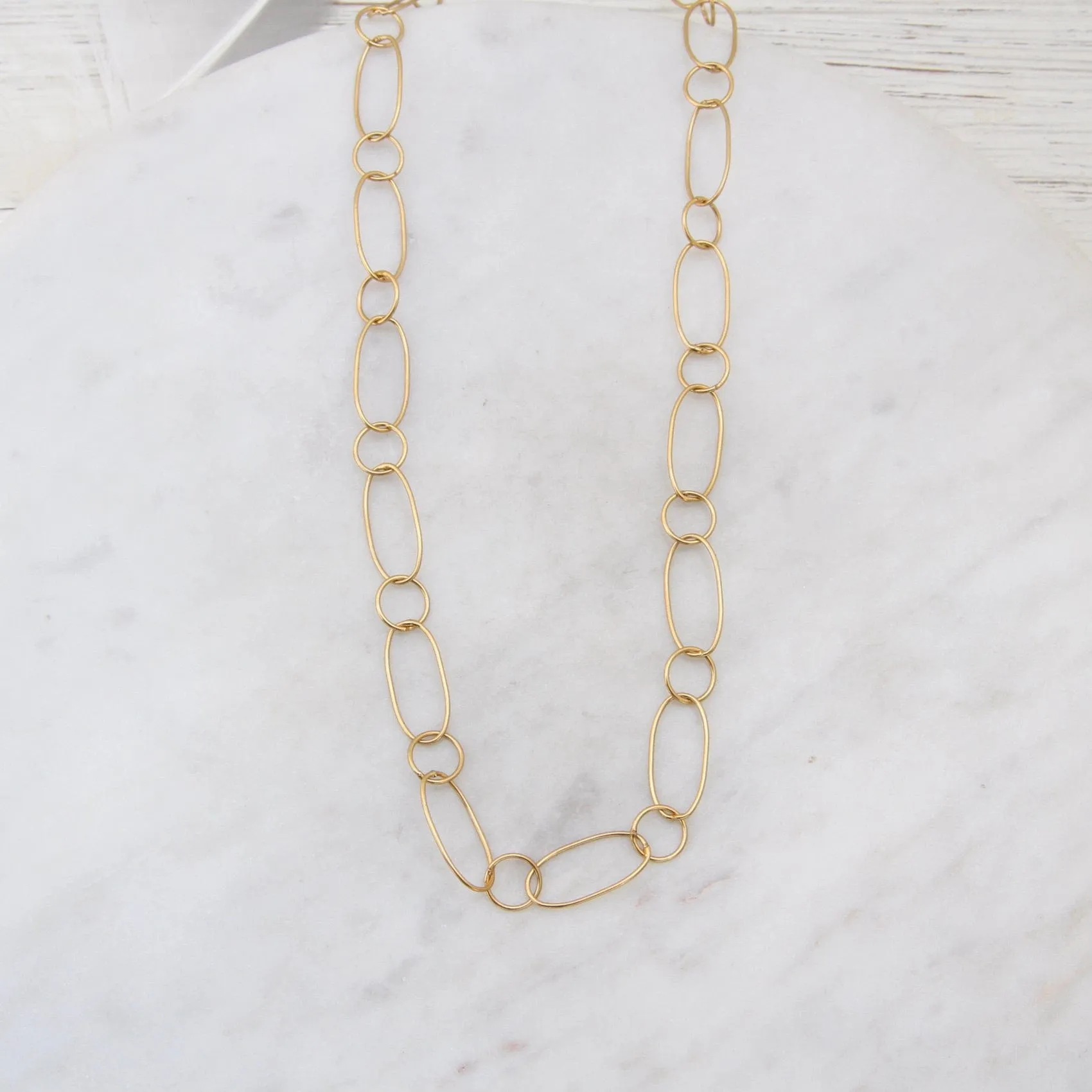 Round and Oval Delicate Link Chain Choker Necklace