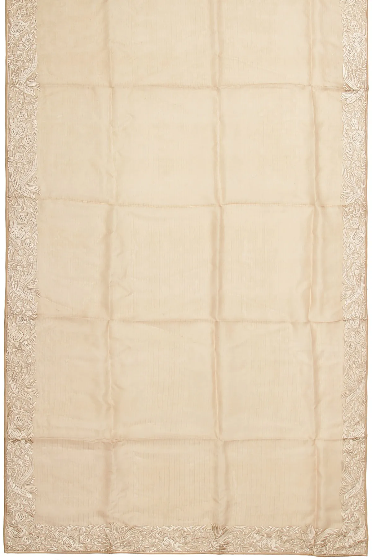 Sandal Organza Silk Saree with Intricate Parsi Work and Allover Stripes