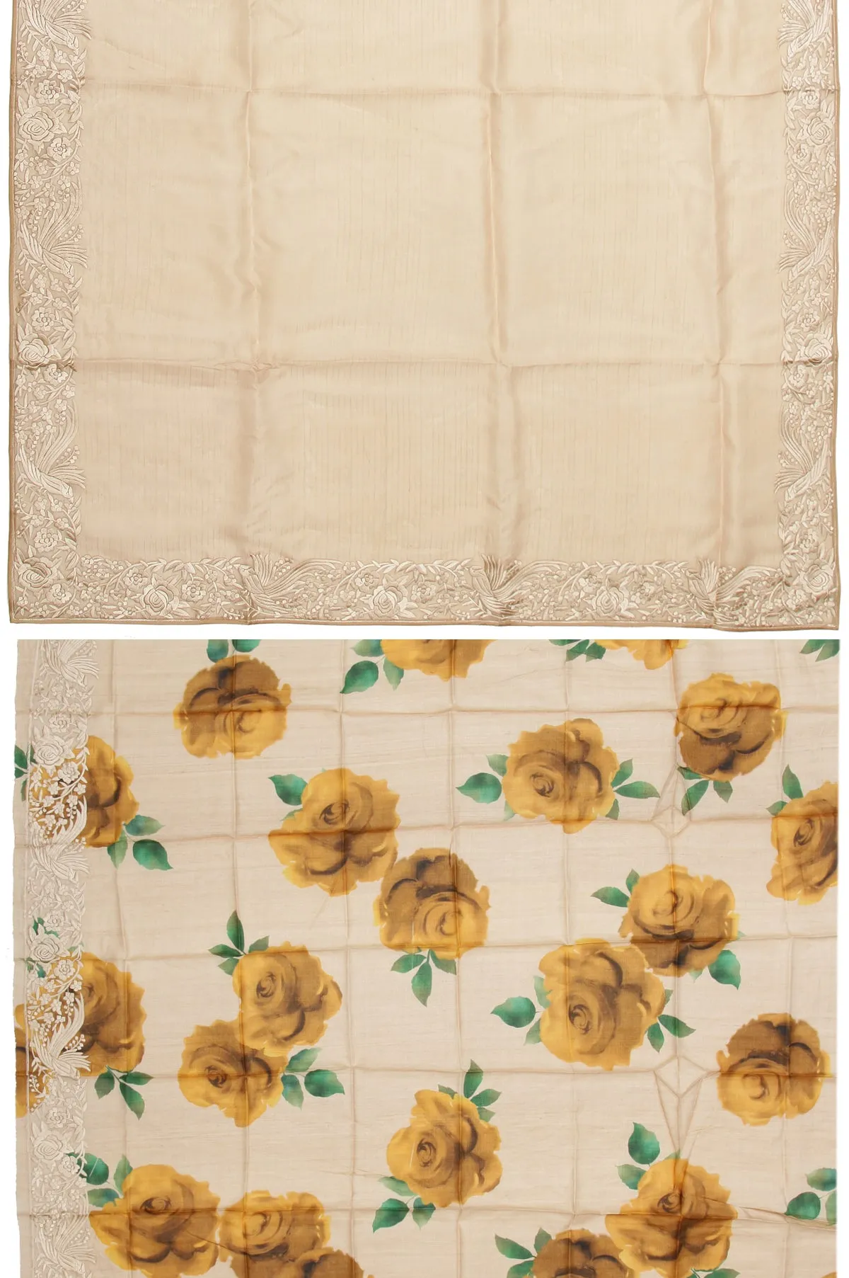 Sandal Organza Silk Saree with Intricate Parsi Work and Allover Stripes