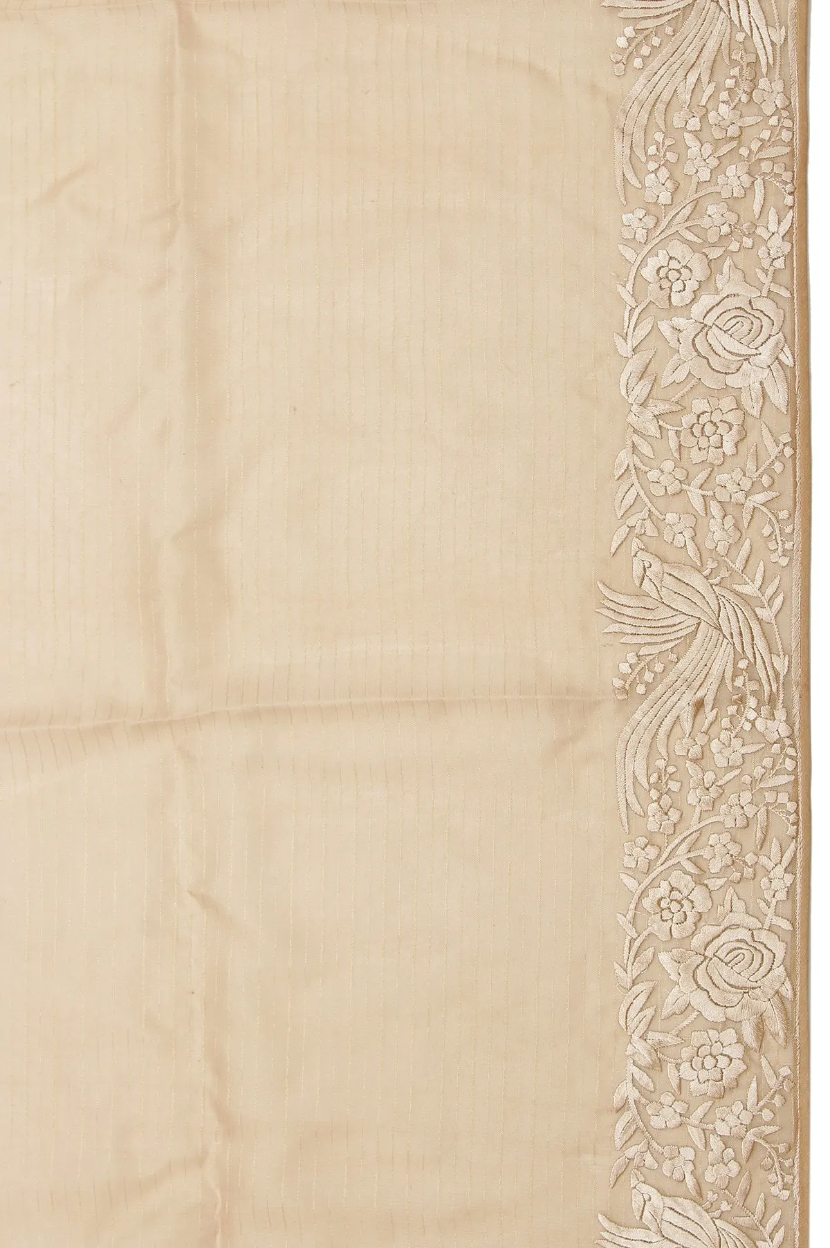 Sandal Organza Silk Saree with Intricate Parsi Work and Allover Stripes