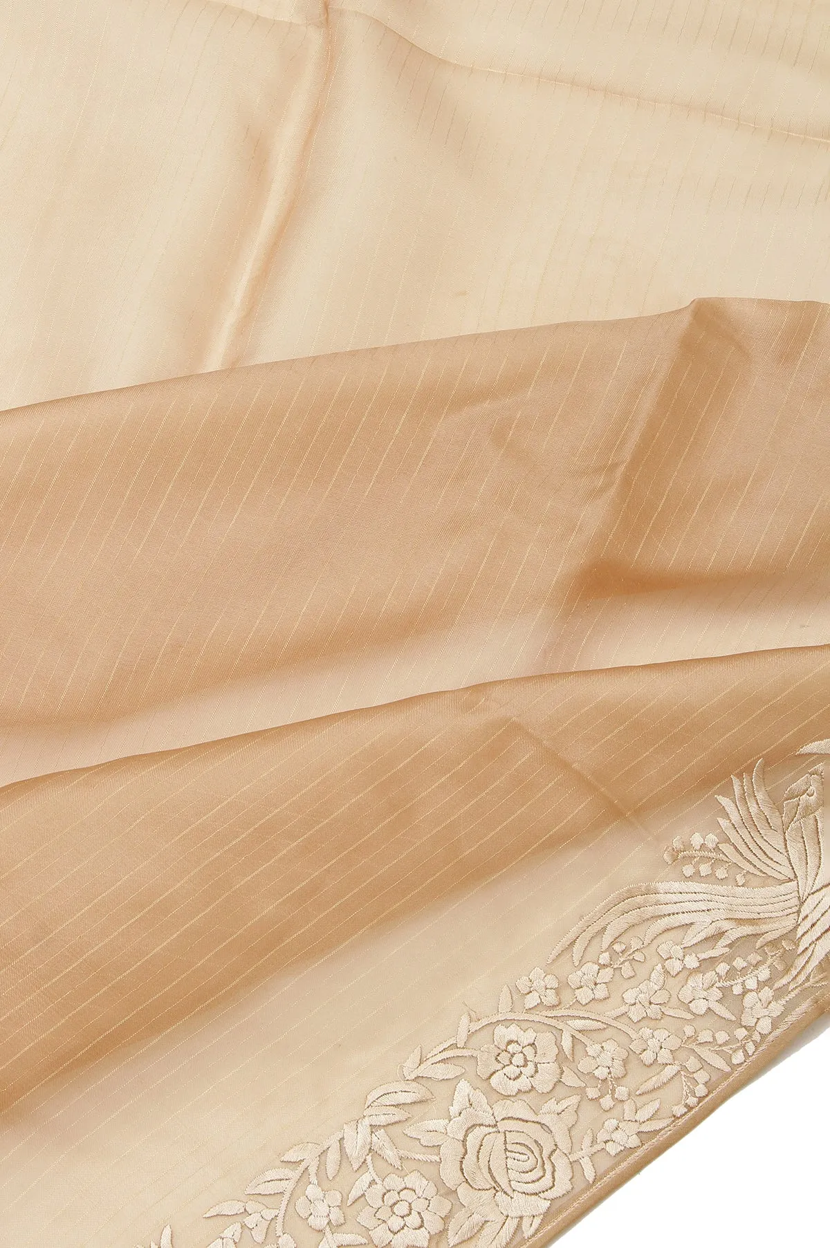 Sandal Organza Silk Saree with Intricate Parsi Work and Allover Stripes