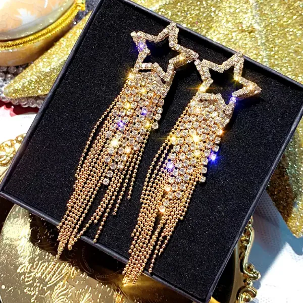 Shimmering CZ Star Tassel Earrings