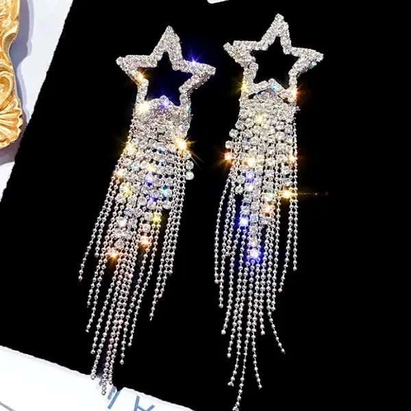 Shimmering CZ Star Tassel Earrings