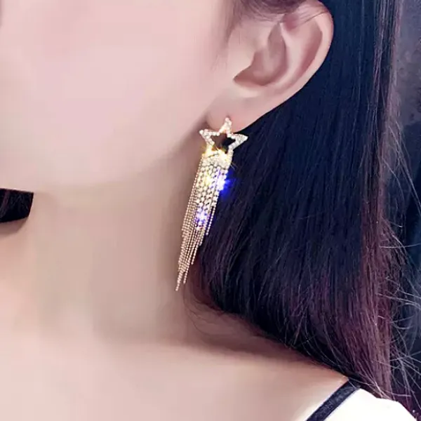 Shimmering CZ Star Tassel Earrings