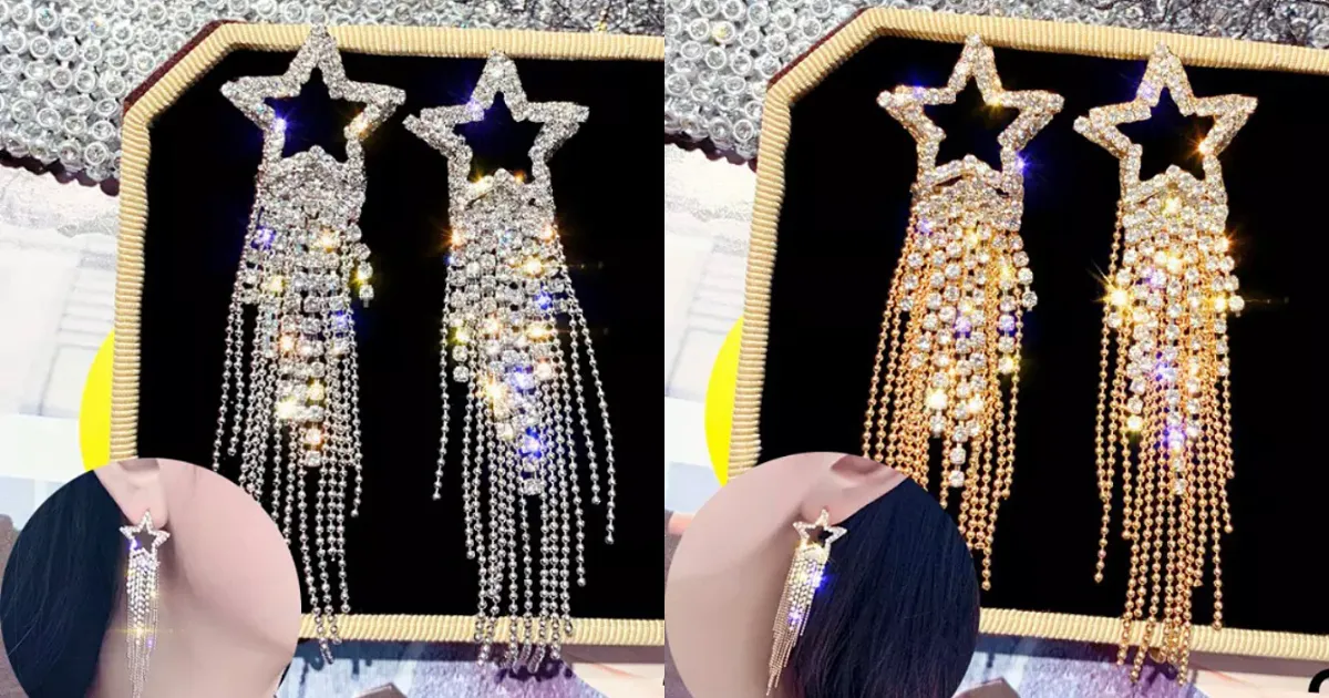 Shimmering CZ Star Tassel Earrings