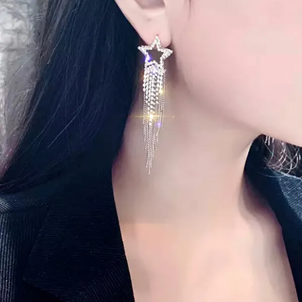 Shimmering CZ Star Tassel Earrings