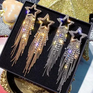 Shimmering CZ Star Tassel Earrings