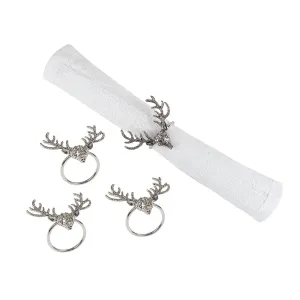 Silver Deer Head Napkin Ring, Set of 4