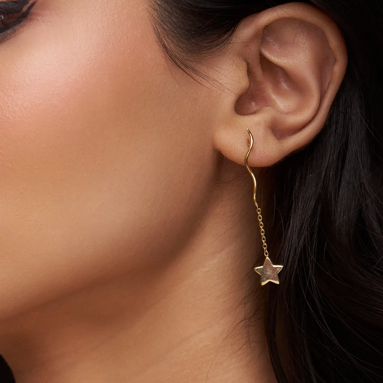 Silver Long Celestial Star Earring