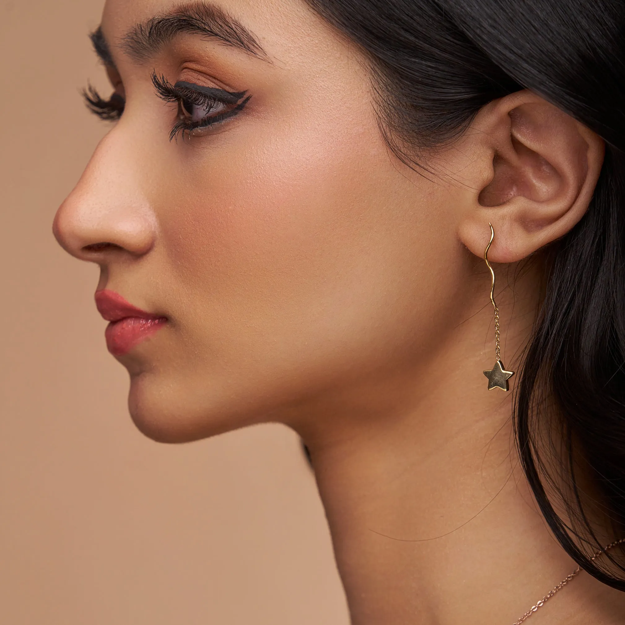 Silver Long Celestial Star Earring